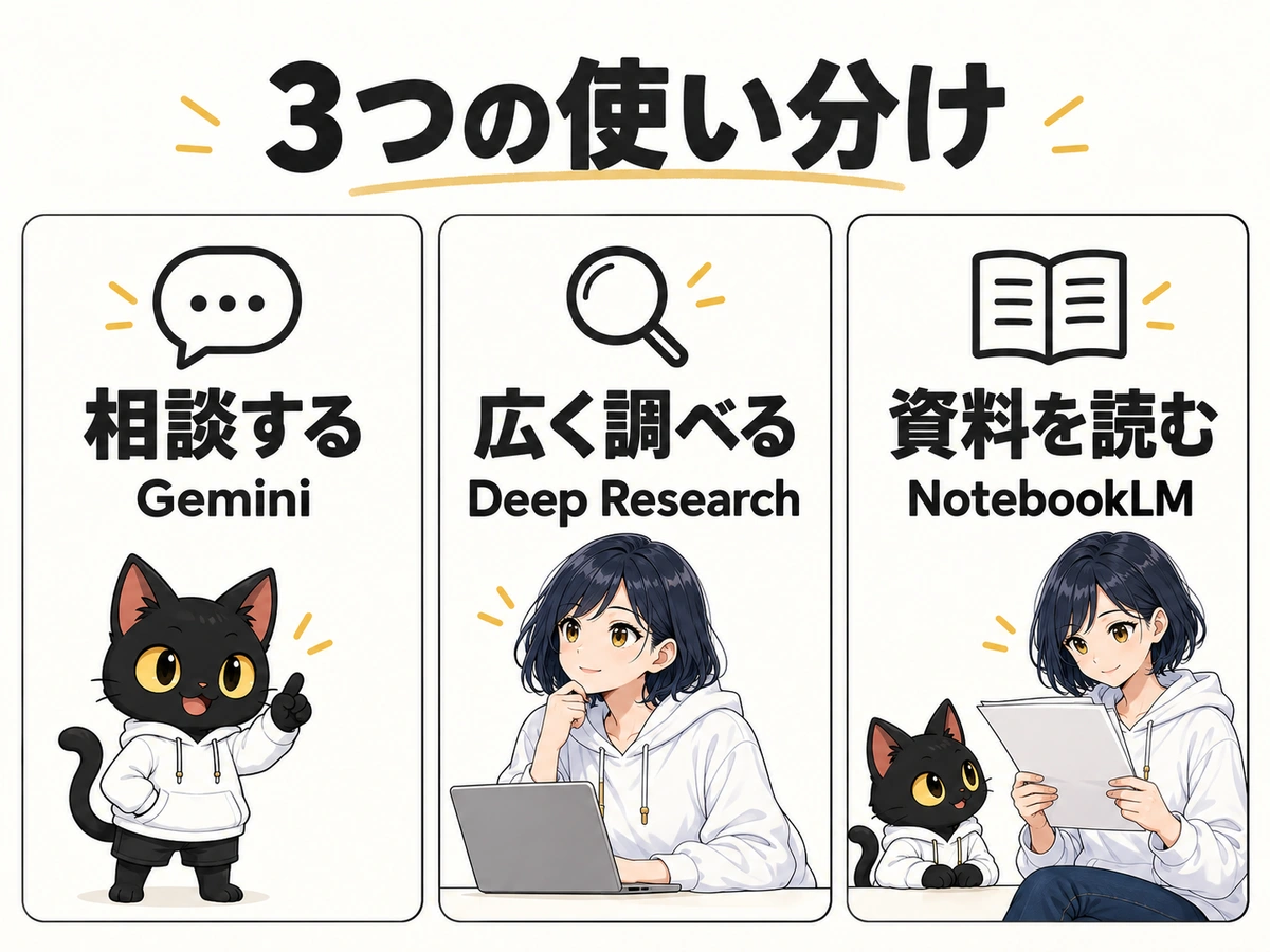 Google AI Pro：3つの使い分け