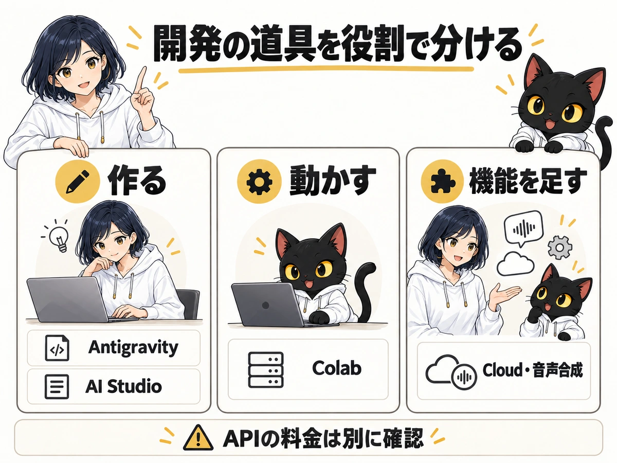 Google AI Pro：開発の道具を役割で分ける