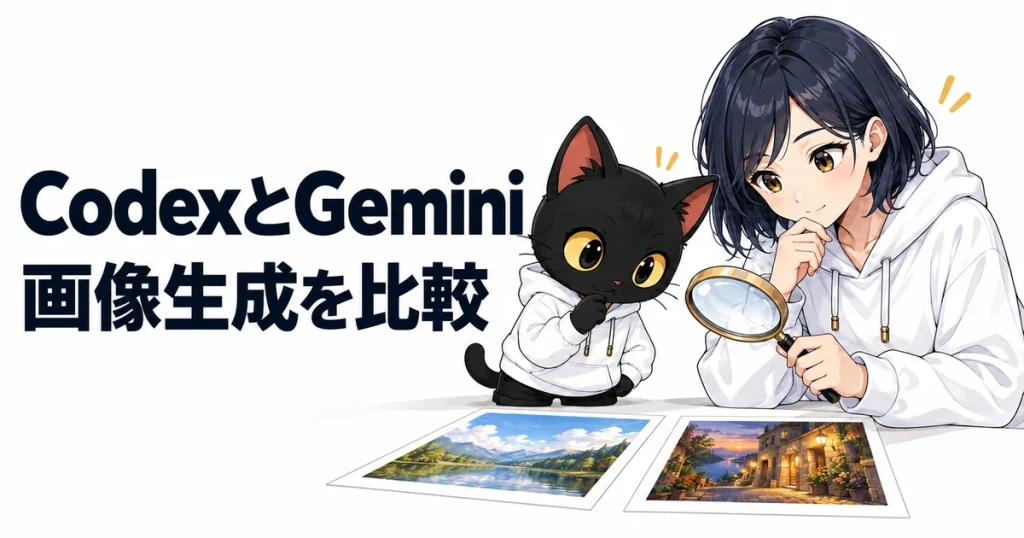 CodexとGeminiの画像生成を比較。ハルカと黒猫アキソン