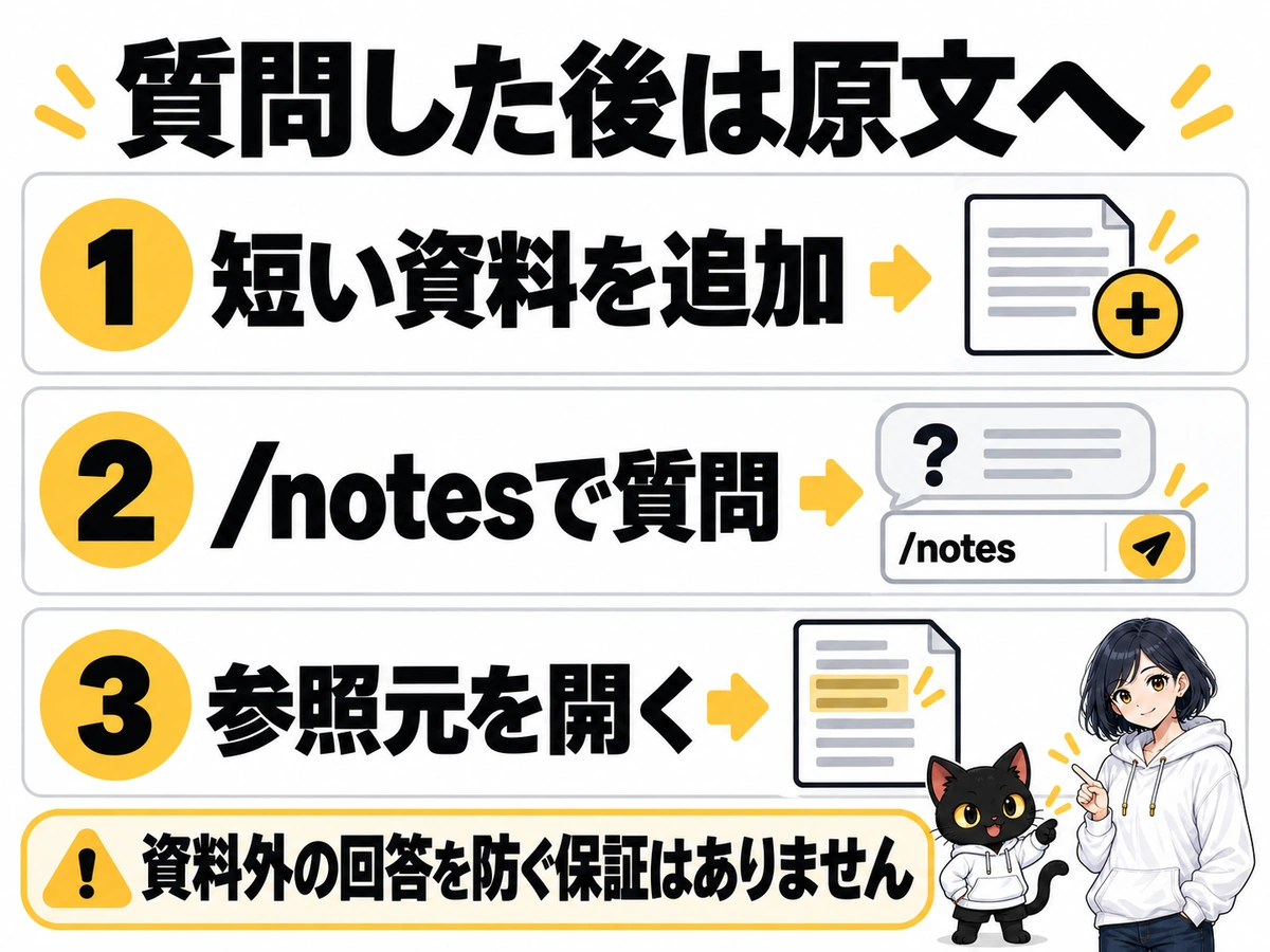 章の図解：Khojの基本操作｜資料を加えて質問する3段階