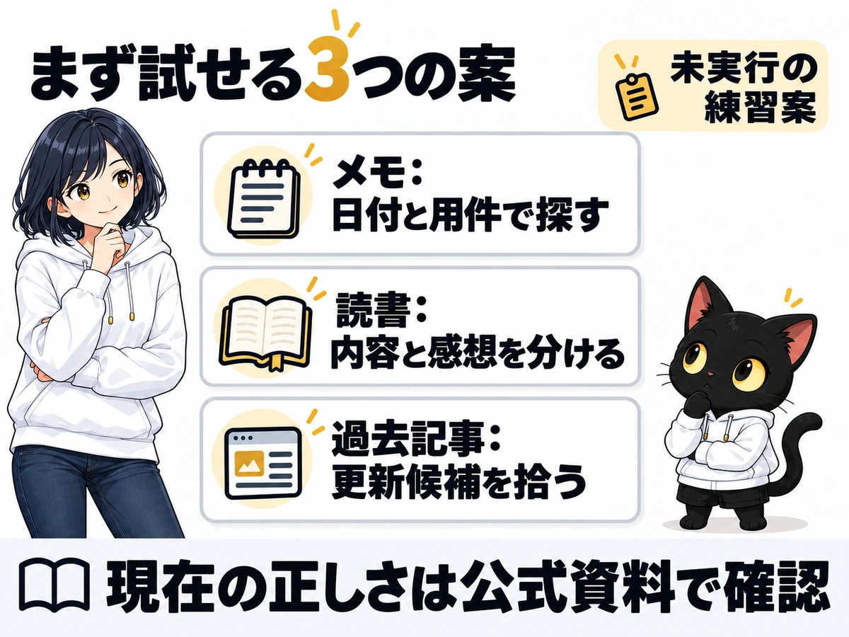 章の図解：Khojの活用例｜メモ・読書・過去記事の3案