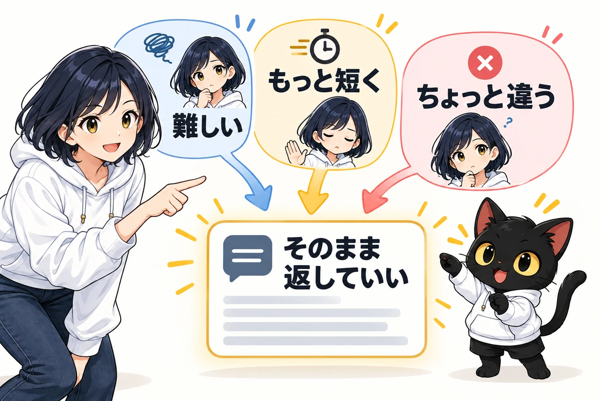 アキソンとハルカの図解:難しい・もっと短く・ちょっと違う・そのまま返していい