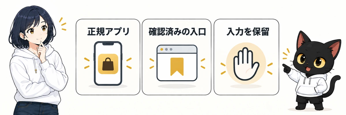 アキソンとハルカが先に覚える3つの対策を案内するイラスト