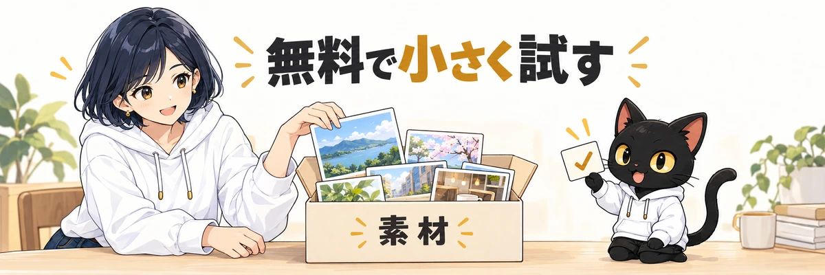 無料で小さく試すを案内するアキソンとハルカ