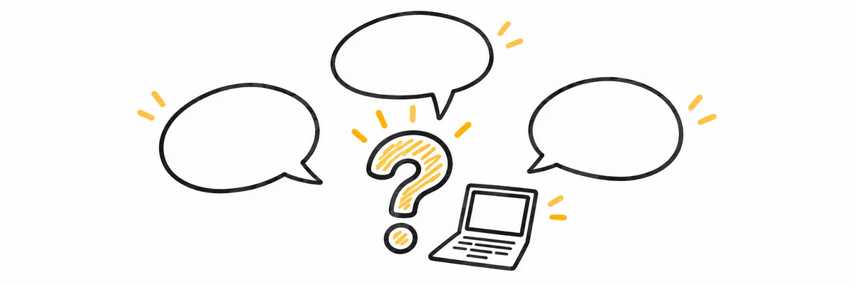 AIコーディングの利用量に関する疑問を表した吹き出しとノートパソコン