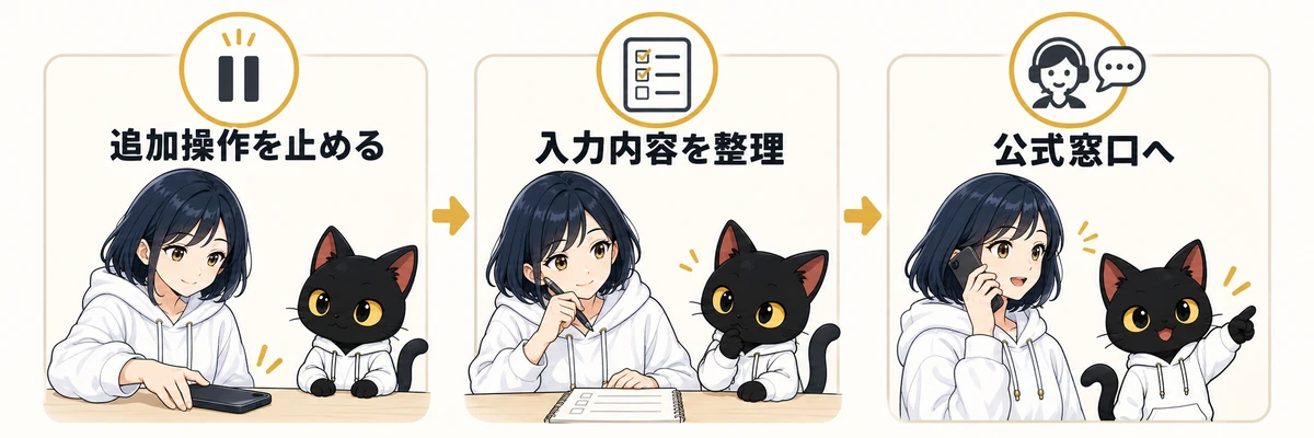 アキソンとハルカが開いた後の状況別対応を案内するイラスト
