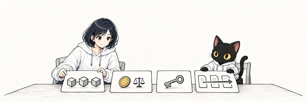 共有枠、料金、APIキー、長い出力のカードを整理するハルカとアキソン