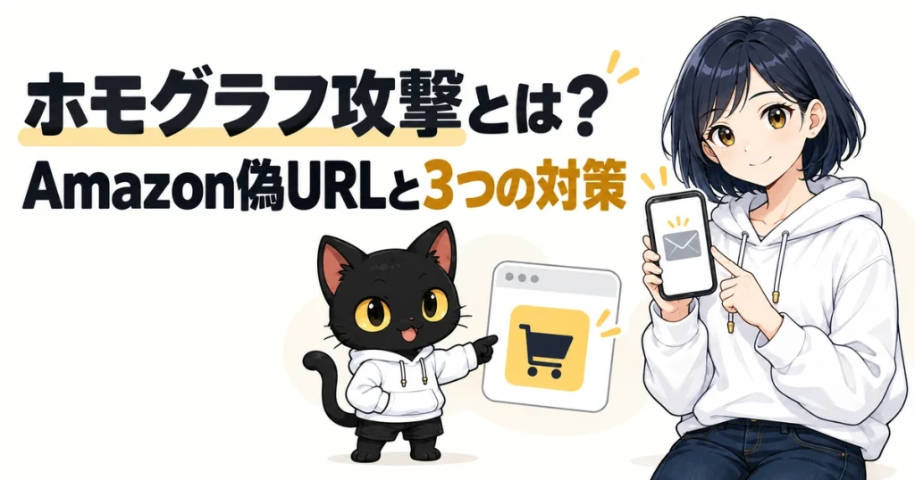アキソンとハルカがアイキャッチを案内するイラスト