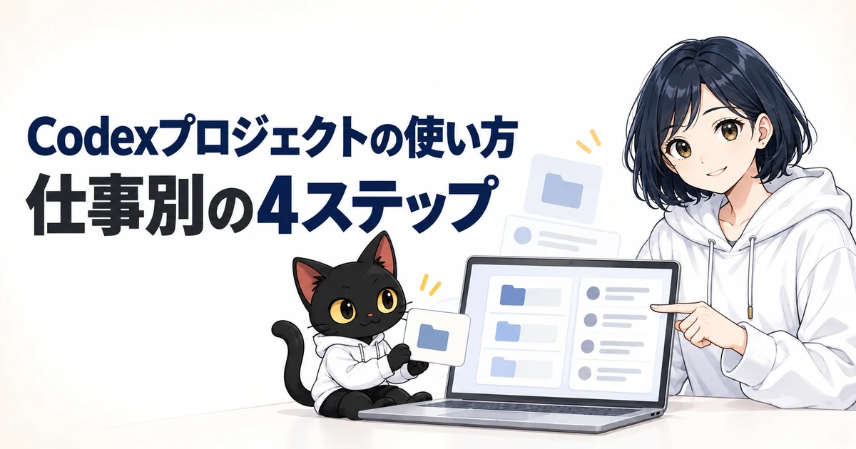 Codexプロジェクトの使い方と仕事別の4ステップをハルカとアキソンが紹介するアイキャッチ