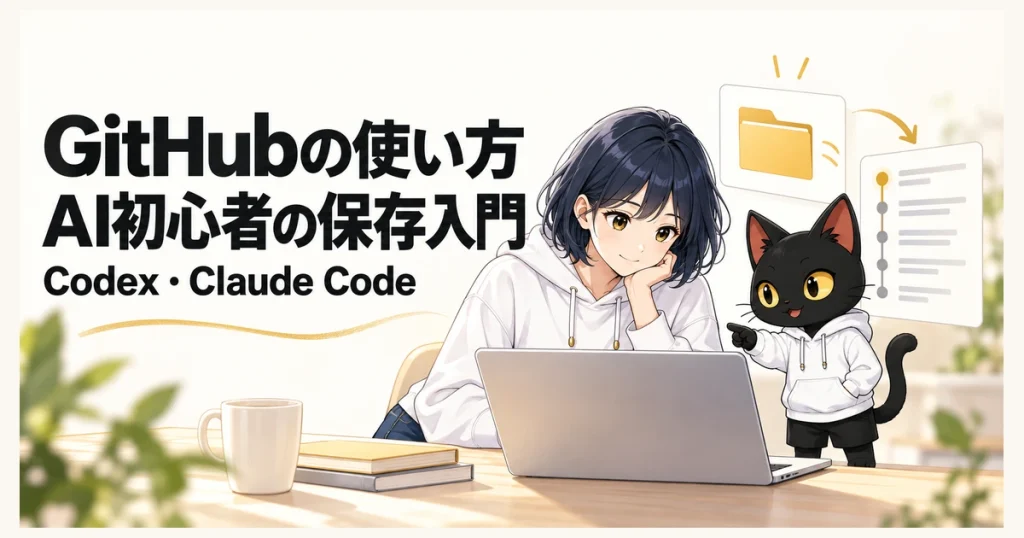 アキソンとハルカがGitHubへの保存を紹介するアイキャッチ
